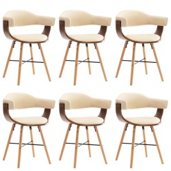 vidaXL Sillas de comedor 6 uds cuero sintético y madera curvada crema