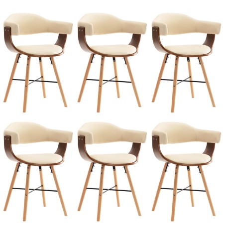 vidaXL Sillas de comedor 6 uds cuero sintético y madera curvada crema