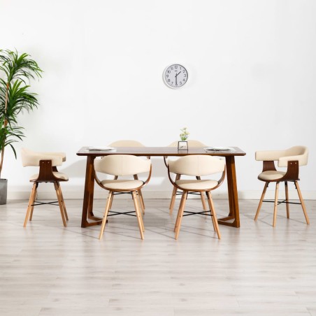 vidaXL Sillas de comedor 6 uds cuero sintético y madera curvada crema