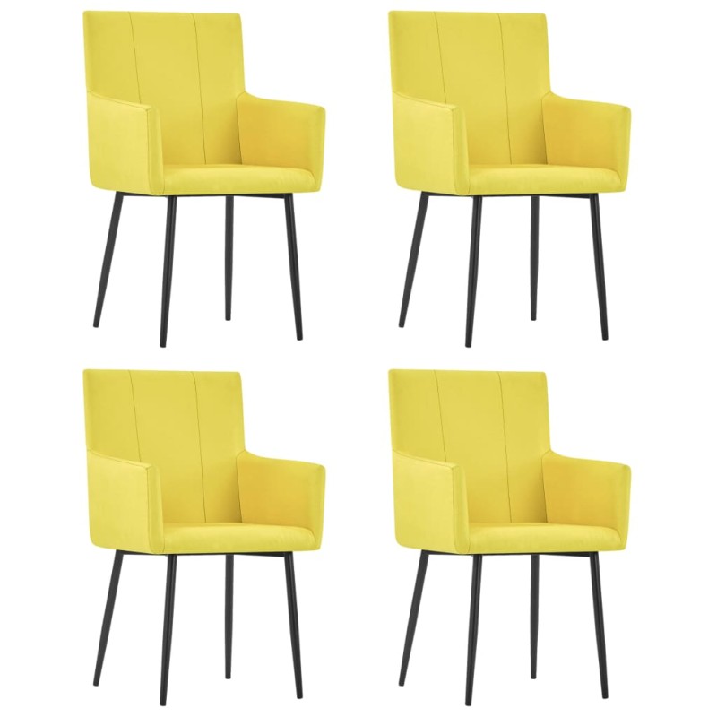 vidaXL Sillas de comedor con reposabrazos 4 uds tela amarilla vidaXL Sillas de comedor con reposabrazos 4 uds tela amarilla