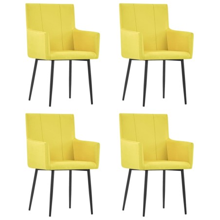 vidaXL Sillas de comedor con reposabrazos 4 uds tela amarilla