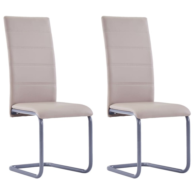 vidaXL Sillas voladizas de comedor 2 uds cuero sintético capuchino vidaXL Sillas voladizas de comedor 2 uds cuero sintético capuchino