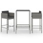 vidaXL Set de muebles bar jardín 3 pzas y cojines ratán sintético gris vidaXL Set de muebles bar jardín 3 pzas y cojines ratán sintético gris