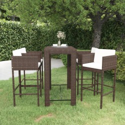 vidaXL Set de bar para jardín 5 pzas y cojines ratán sintético marrón
