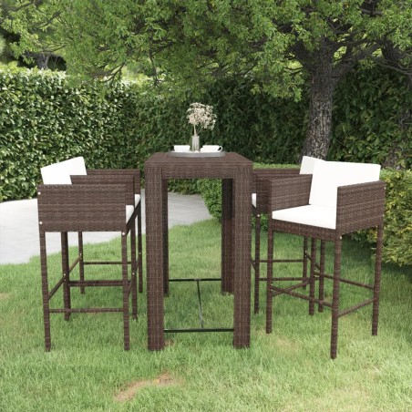 vidaXL Set de bar para jardín 5 pzas y cojines ratán sintético marrón