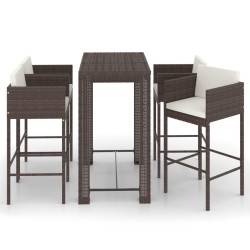 vidaXL Set de bar para jardín 5 pzas y cojines ratán sintético marrón