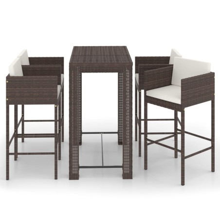 vidaXL Set de bar para jardín 5 pzas y cojines ratán sintético marrón