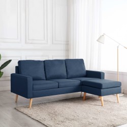 vidaXL Sofá de 3 plazas con reposapiés de tela azul