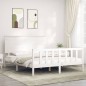 vidaXL Estructura de cama matrimonio con cabecero madera maciza blanco vidaXL Estructura de cama matrimonio con cabecero madera maciza blanco