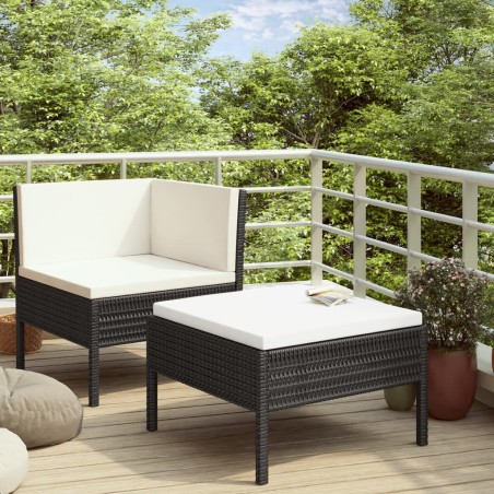 vidaXL Set muebles de jardín 2 piezas y cojines ratán sintético negro