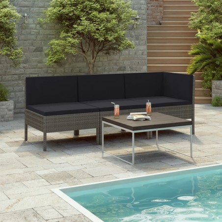 vidaXL Set de muebles de jardín 3 pzas y cojines ratán sintético gris