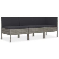 vidaXL Set de muebles de jardín 3 pzas y cojines ratán sintético gris