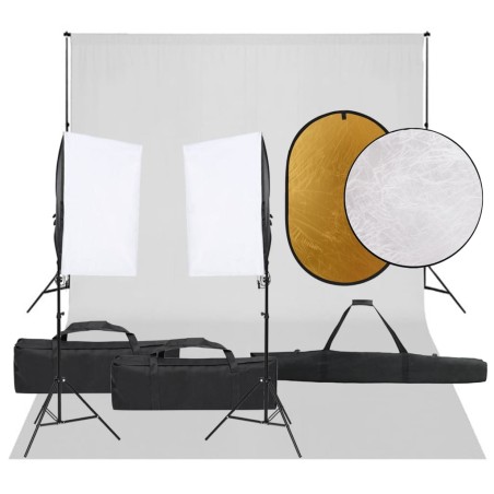 vidaXL Kit de estudio fotográfico con set de luces, fondo y reflector