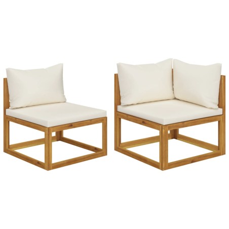 vidaXL Juego de sofá 2 pzas con cojines blanco crema madera de acacia 