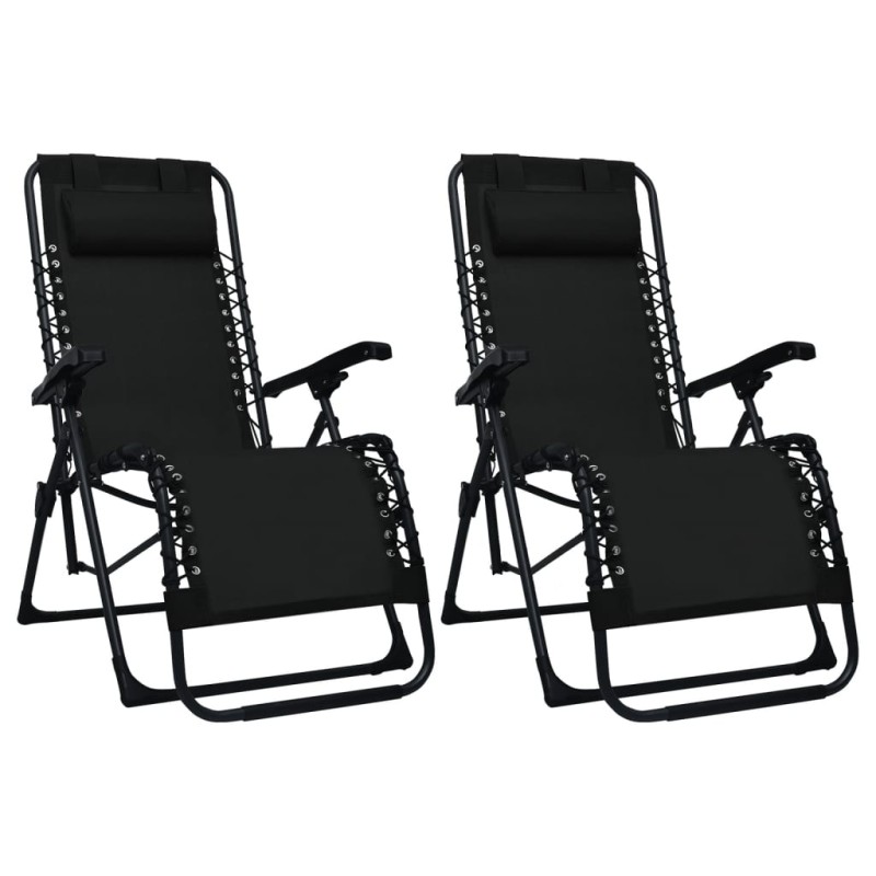 vidaXL Sillas plegables 2 unidades textilene negro vidaXL Sillas plegables 2 unidades textilene negro