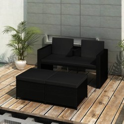 vidaXL Set de muebles de jardín 3 pzas y cojines ratán sintético negro