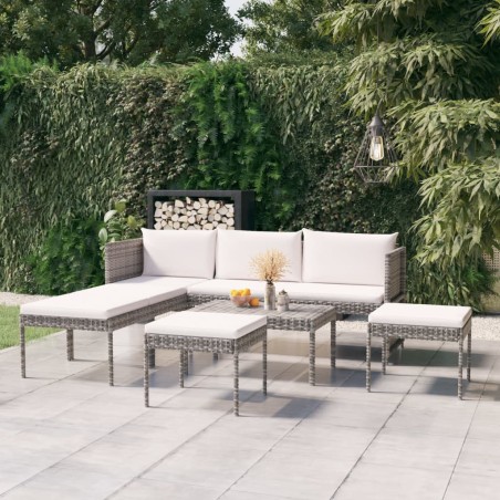 vidaXL Set de muebles de jardín 6 pzas y cojines ratán sintético gris
