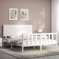 vidaXL Estructura de cama matrimonio con cabecero madera maciza blanco vidaXL Estructura de cama matrimonio con cabecero madera maciza blanco