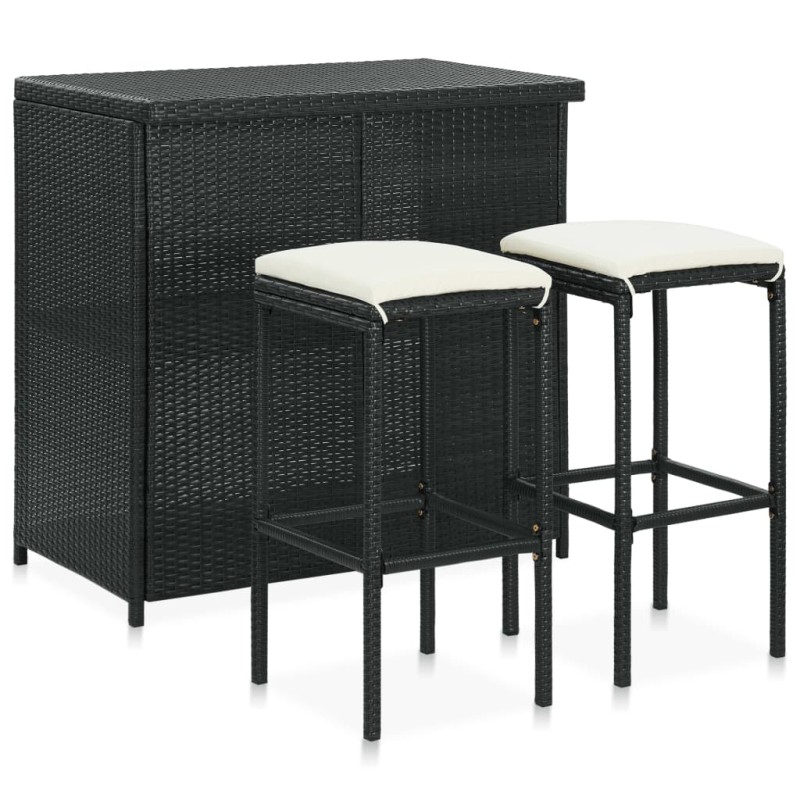 vidaXL Set mesa y sillas de bar jardín 3 piezas ratán sintético negro vidaXL Set mesa y sillas de bar jardín 3 piezas ratán sintético negro