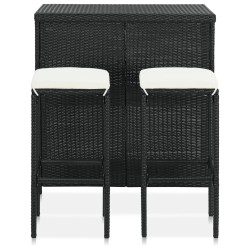 vidaXL Set mesa y sillas de bar jardín 3 piezas ratán sintético negro