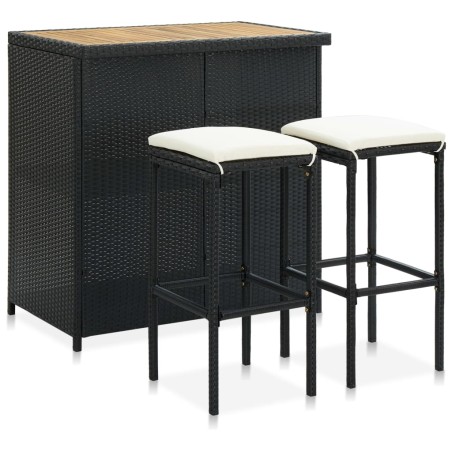 vidaXL Set de mesa y sillas de bar jardín 3 pzas ratán sintético negro
