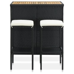 vidaXL Set de mesa y sillas de bar jardín 3 pzas ratán sintético negro