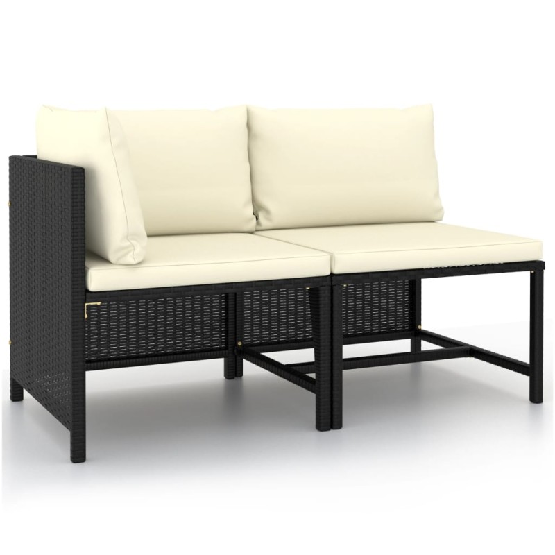 vidaXL Set de sofás de jardín 2 piezas y cojines ratán sintético negro vidaXL Set de sofás de jardín 2 piezas y cojines ratán sintético negro