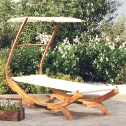vidaXL Tumbona con dosel madera maciza curvada crema 100x190x134 cm