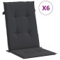 vidaXL Cojín silla de jardín respaldo alto 6 uds tela negro 120x50x3cm vidaXL Cojín silla de jardín respaldo alto 6 uds tela negro 120x50x3cm