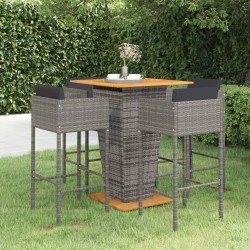 vidaXL Set muebles de bar jardín 5 pzas y cojines ratán sintético gris