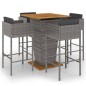 vidaXL Set muebles de bar jardín 5 pzas y cojines ratán sintético gris