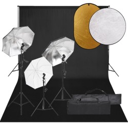 vidaXL Kit de estudio fotográfico con set de luces, fondo y reflector