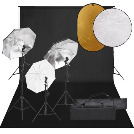 vidaXL Kit de estudio fotográfico con set de luces, fondo y reflector