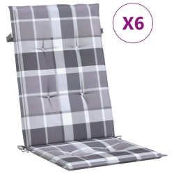 vidaXL Cojín silla jardín respaldo alto 6 uds cuadros gris 120x50x3 cm