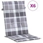 vidaXL Cojín silla jardín respaldo alto 6 uds cuadros gris 120x50x3 cm vidaXL Cojín silla jardín respaldo alto 6 uds cuadros gris 120x50x3 cm
