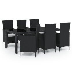 vidaXL Juego de comedor de jardín 7 piezas ratán sintético negro