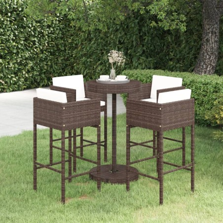 vidaXL Set de bar para jardín 5 pzas y cojines ratán sintético marrón