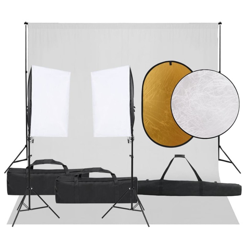 vidaXL Kit de estudio fotográfico con set de luces, fondo y reflector vidaXL Kit de estudio fotográfico con set de luces, fondo y reflector