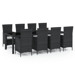vidaXL Set comedor de jardín 9 piezas y cojines ratán sintético negro