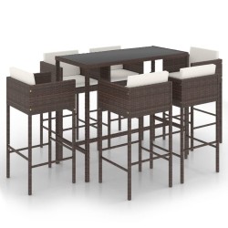 vidaXL Set de bar de jardín 7 pzas con cojines ratán sintético marrón