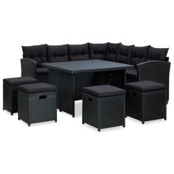 vidaXL Set muebles de jardín 6 piezas y cojines ratán sintético negro