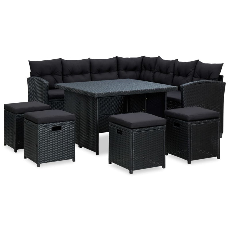 vidaXL Set muebles de jardín 6 piezas y cojines ratán sintético negro