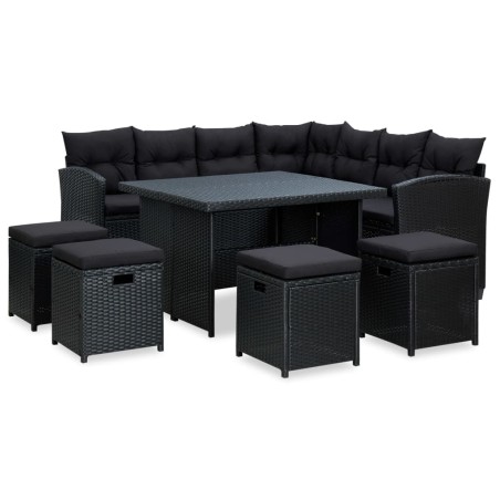 vidaXL Set muebles de jardín 6 piezas y cojines ratán sintético negro