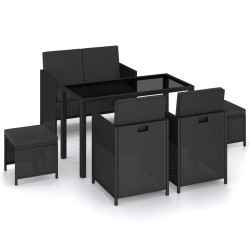 vidaXL Set comedor de jardín 6 piezas y cojines ratán sintético negro