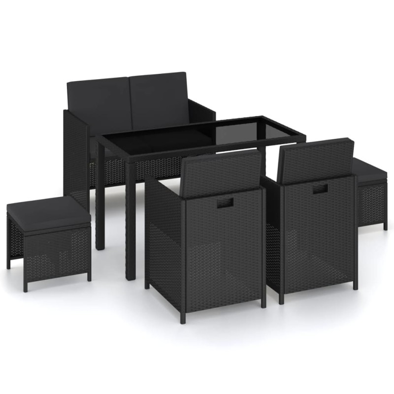 vidaXL Set comedor de jardín 6 piezas y cojines ratán sintético negro vidaXL Set comedor de jardín 6 piezas y cojines ratán sintético negro