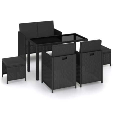 vidaXL Set comedor de jardín 6 piezas y cojines ratán sintético negro