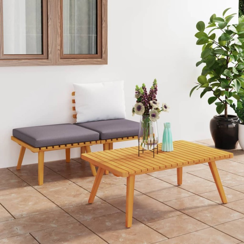 vidaXL Muebles de jardín 3 piezas con cojines madera maciza de acacia vidaXL Muebles de jardín 3 piezas con cojines madera maciza de acacia