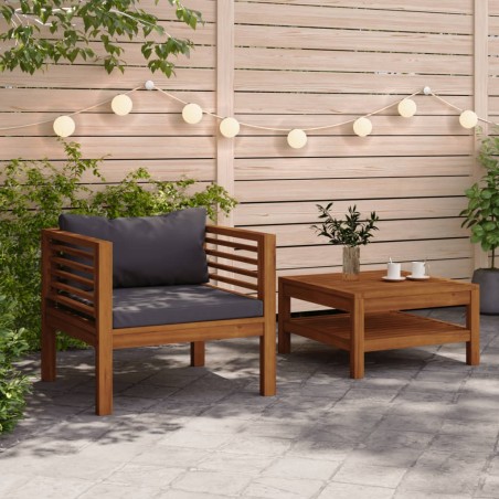 vidaXL Set sofás jardín 2 pzas con cojines gris oscuro madera acacia 