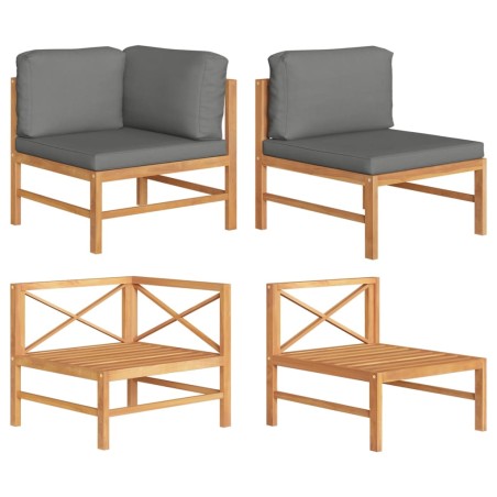 vidaXL Set de muebles de jardín 2 pzas madera teca cojines gris oscuro