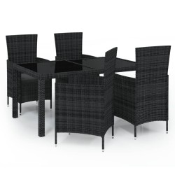 vidaXL Juego de comedor jardín 5 pzas y cojines ratán sintético negro